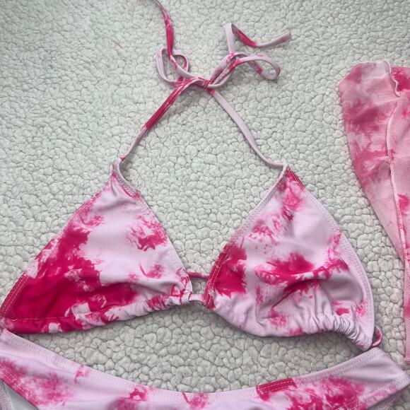 Pink Tie Dye Bikini w/ Top Cover Up Small - Picture 2 of 11